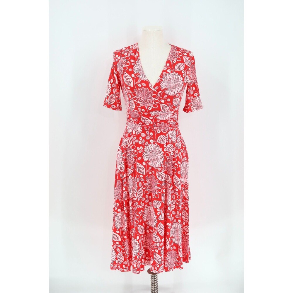 Boden Kassidy Jersey Poppy Red Gardenia Swirl Midi Dress Size 2 Petite NWT